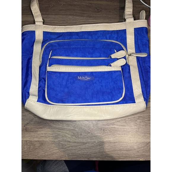 NWOT MultiSac Omega Shopper Tote Bag Purse Blue Double Handle IPAD Friendly - Picture 1 of 9